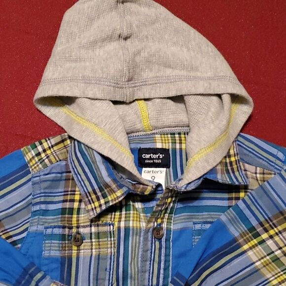 Carter's Plaid Button Down Hoodie Shirt & Elastic Waist Pants Sz 9M - Picture 10 of 12